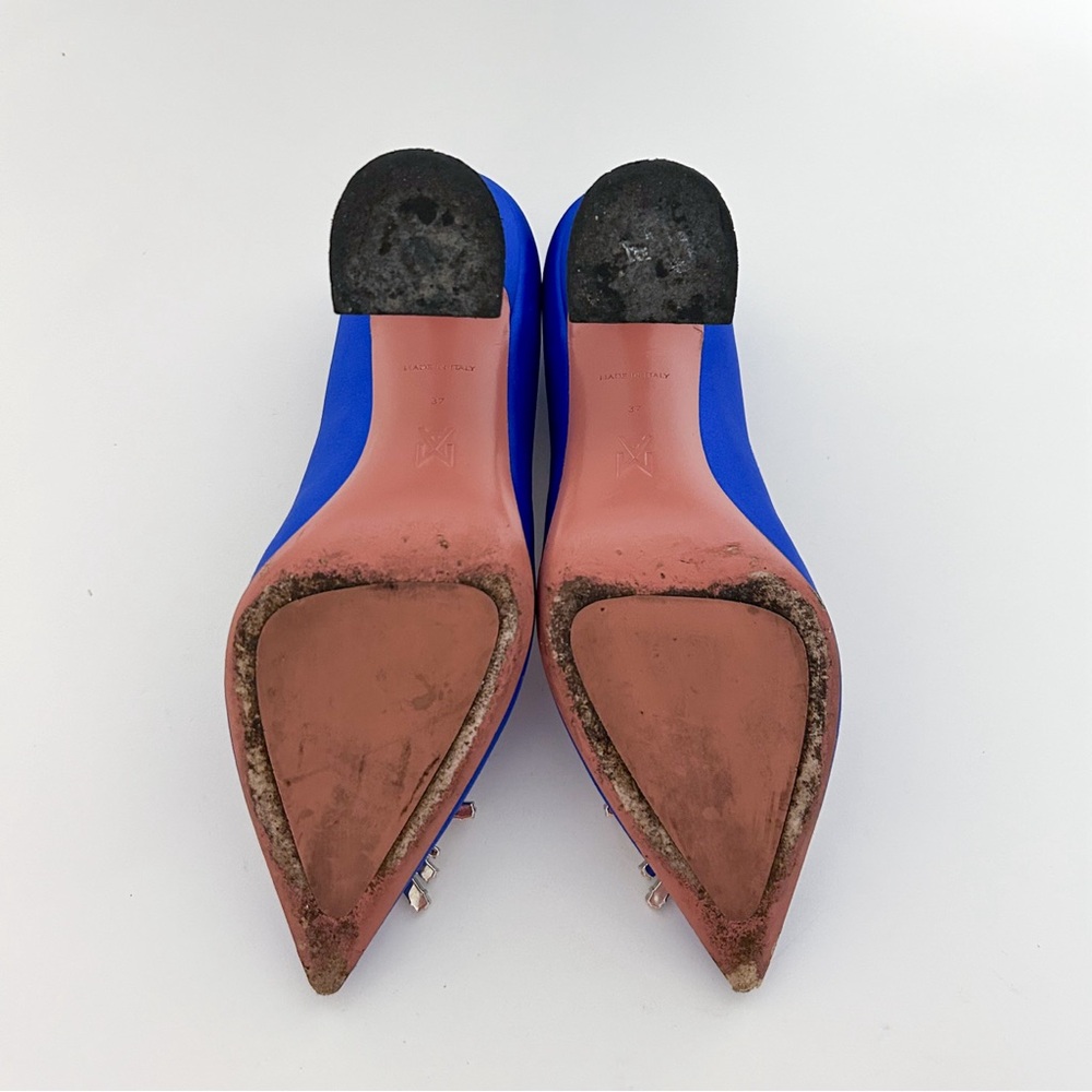 Amina Muaddi Begum Electric Blue Satin Crystal Rhinestone Pumps High Heels 37 - Picture 12 of 12